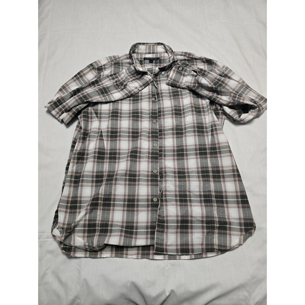 John Varvatos Shirt Mens Large Gray Black Plaid Button Up Casual Lightweight USA